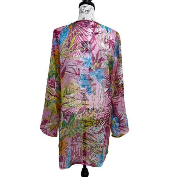 Jean-Pierre Klifa Paris Women's Sheer Dress Tunic Cover Up Tropical Size M - Picture 3 of 6